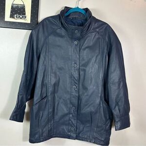 Vintage Midnight Blue Classic Leather Coat